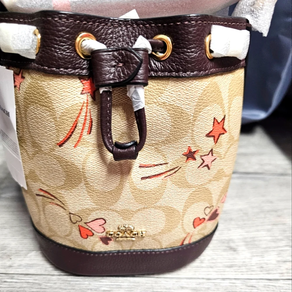 COACH Bags Mini Dempsey Bucket Bag in Signature Canvas with Heart And Star Print - Picture 3 of 11
